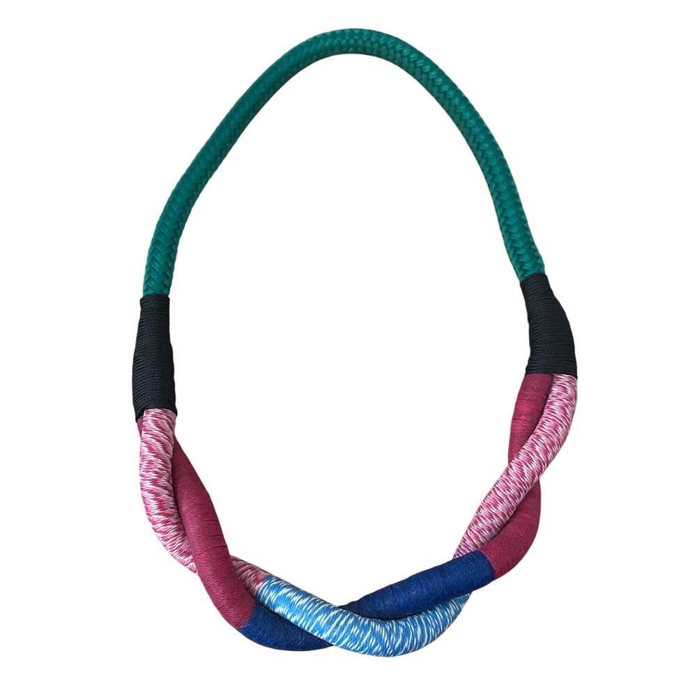 Statement Necklace Maximalist Braided Rope Green Pink Blue Colorful‎ Boho Chic